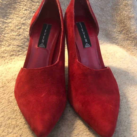STEVEN by Steve Madden Red Suede Asymmetrical Pointed Toe 4inch Pumps Size 7.5! - Picture 5 of 7